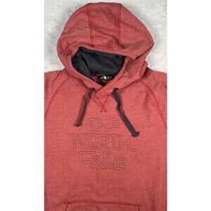 The North Face Embroidered Red Heather Hoodie Mens Large Fleece Pullover L